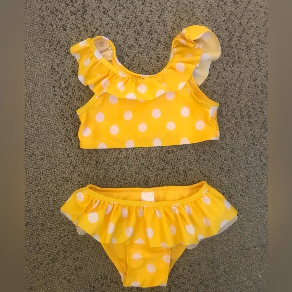 Yellow Polka Dot Ruffle Two-Piece Swimsuit